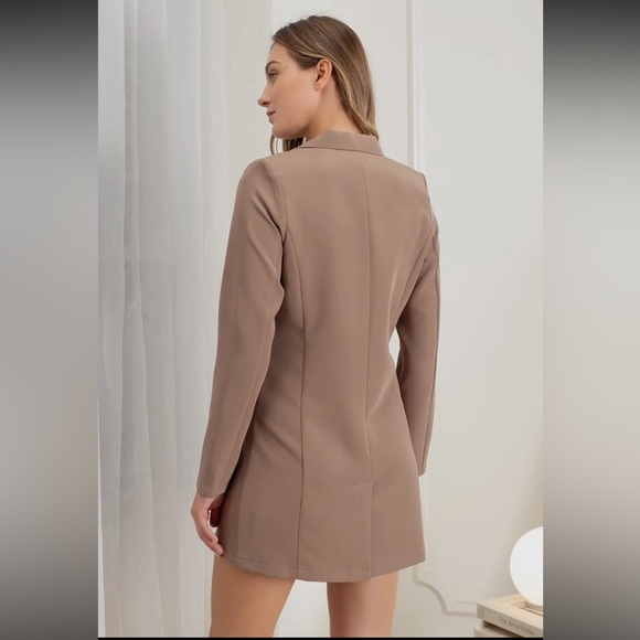 945. LAST 3! Taupe Blazer Jacket Coat Double Breasted Long Sleeve Pockets - Picture 3 of 4